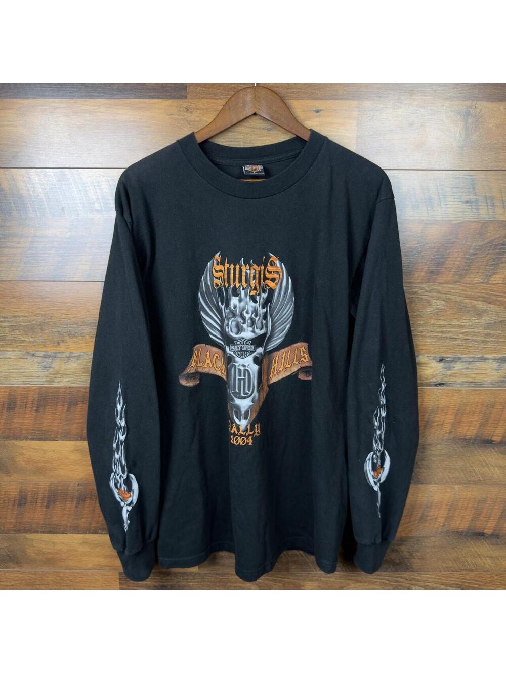 Vintage Harley Davidson Black Hills Long Sleeve Shirt Large Flaming Skull